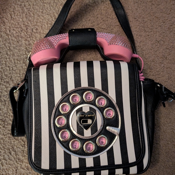 Betsey Johnson Handbags - Betsey Johnson Black and White Retro Phone Handbag